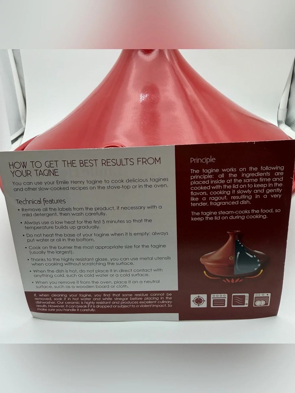 Emile Henry Flame Ceramic Tagine 3.7 Qt Baking Dish Red 55.32 NWOB